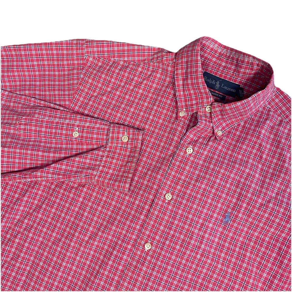 RALPH LAUREN Pink‎ Multicolor Plaid Classic Fit Long Sleeve Button Up Shirt L